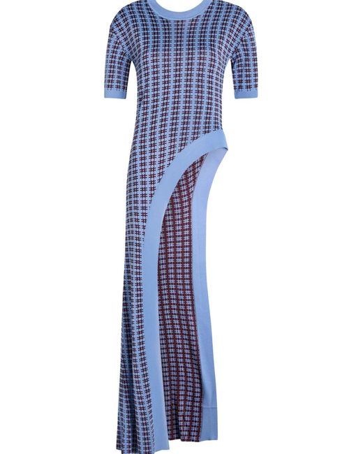 rabanne blue dress Long navy blue trompe-l'il lace dress  Rabanne