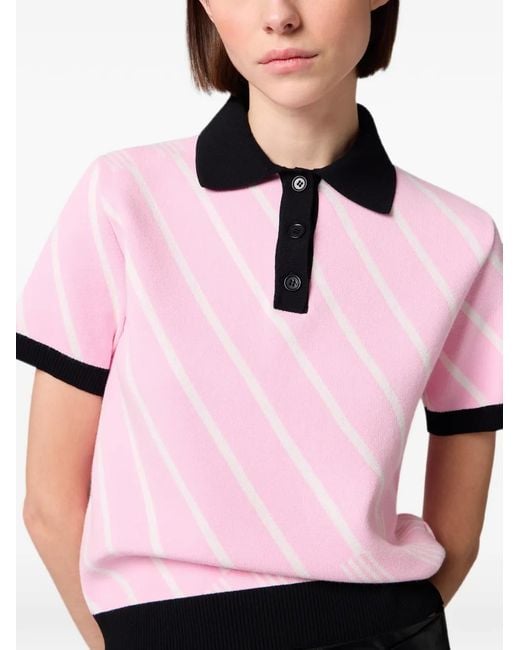 MSGM Pink Diagonal-Stripe Polo Shirt