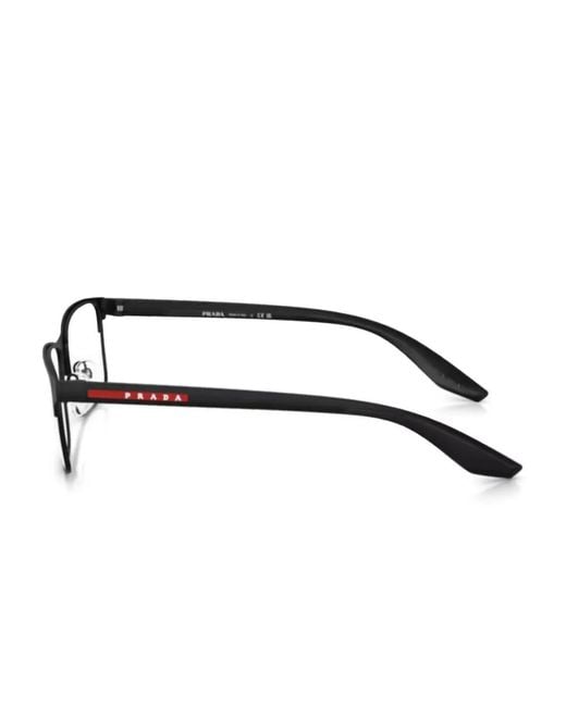 Prada Linea Rossa Black Rectangle-Frame Glasses for men