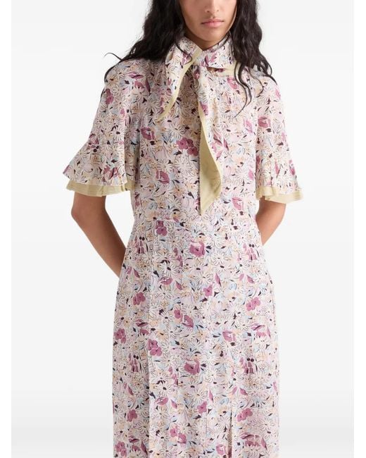 Prada White Floral-Print Georgette Dress