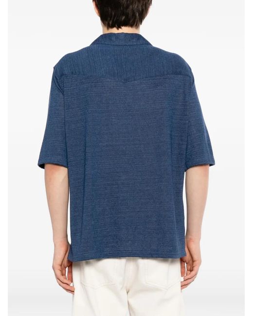Brunello Cucinelli Blue Camp-Collar Buttoned Shirt for men