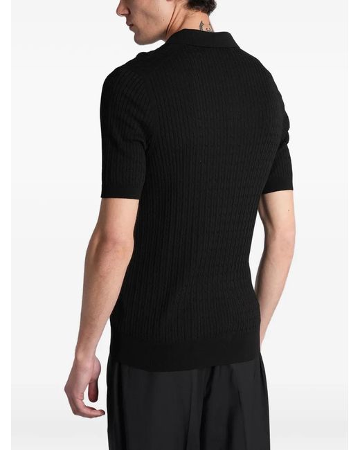 Tagliatore Black Cable-Knit Polo Shirt for men