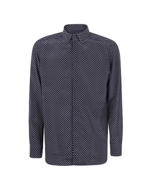 Tom Ford Blue Crepe De Chine Polka Dot Classic Fit Shirt for men