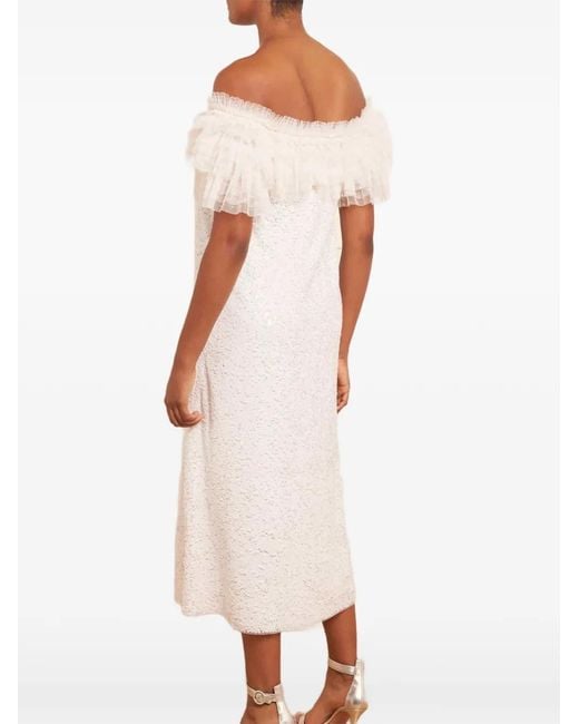Needle & Thread White Ruffled Midi Dress