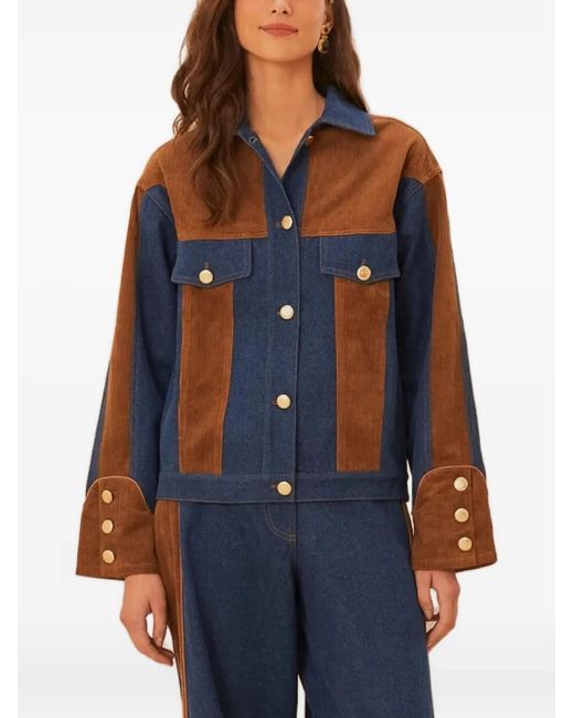 Farm Rio Blue Corduroy-Panel Denim Jacket