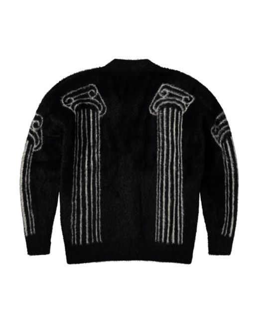 Aries Black Column-Intarsia Cardigan