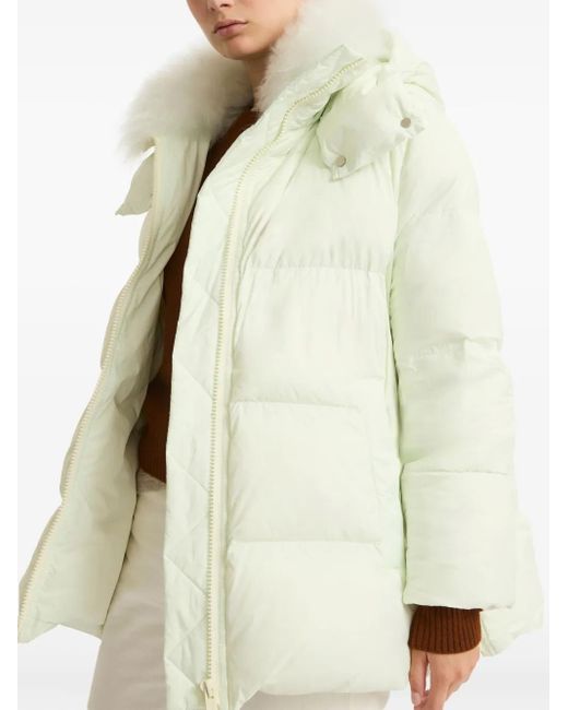 Yves Salomon White Shearling-Trimmed Down Jacket