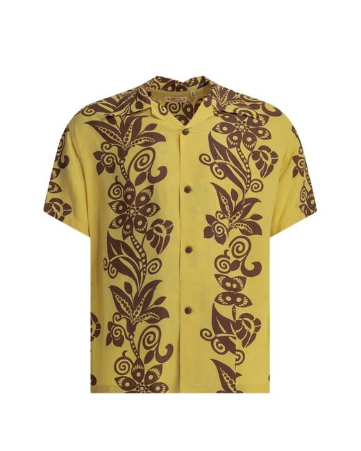 Sun Surf Yellow Floral-Print Short-Sleeve Shirt for men