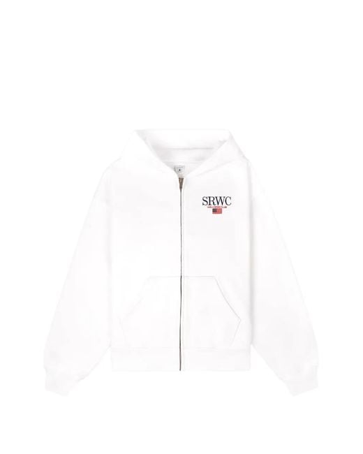 Sporty & Rich White Zipped Hooded Sweatshirt