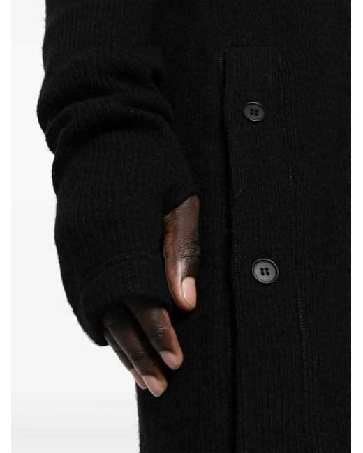 Yohji Yamamoto Black Hooded Glove-Sleeves Maxi Cardigan for men