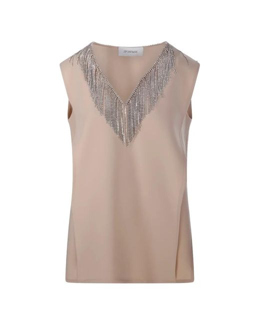 Sportmax Natural Fringed V-Neck Tank Top