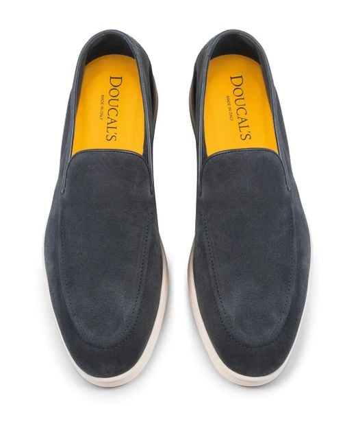 Doucal's Blue Suede Apron-Toe Loafers for men
