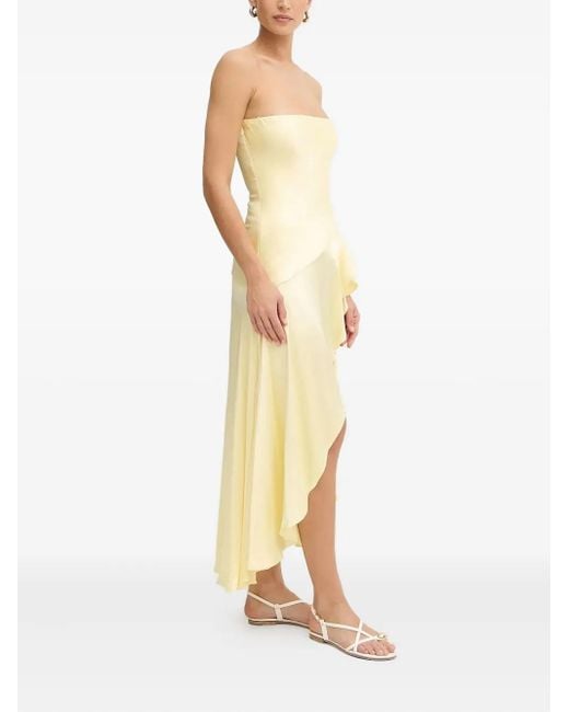 Bardot Metallic Asymmetrisches Kleid mit Rüschen