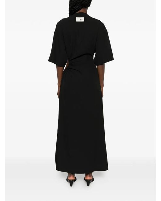 THE M.. Black Cut-Out Gathered Midi Dress