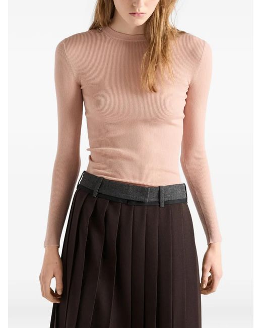 Prada Pink Pull En Laine À Col Rond