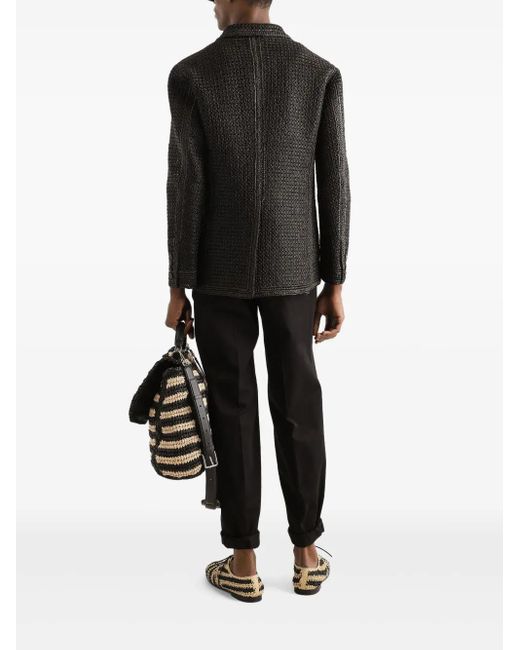 Dolce & Gabbana Black Raffia Double-breasted Blazer for men