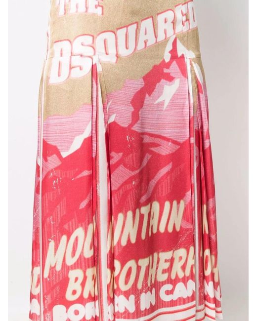 DSquared² Red Logo Box-Pleat Skirt