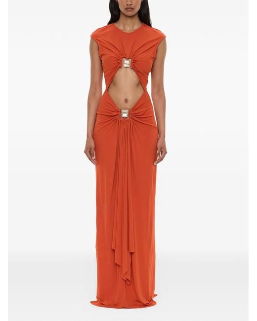 Christopher Esber Red Bezel Quartz Cut-Out Long Dress