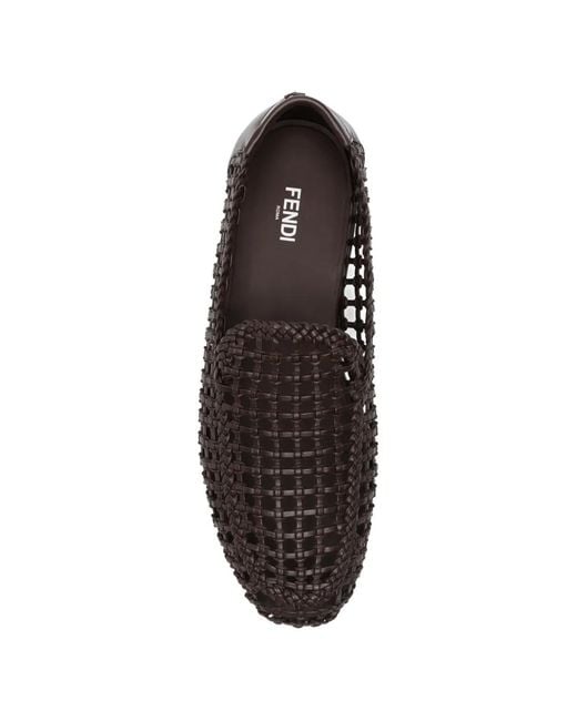 Fendi White Braided Leather Loafers for men