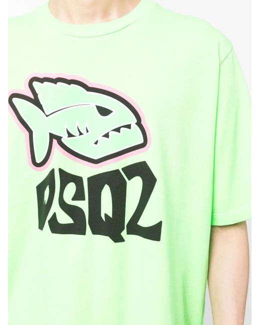 DSquared² Green Logo-Print Cotton T-Shirt for men