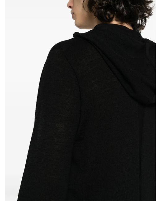Rick Owens Black Fine-Knit Virgin Wool Hoodie for men