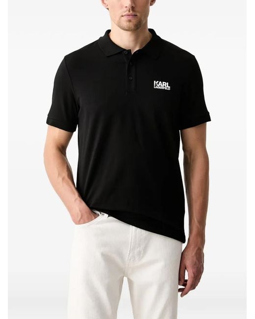 Karl Lagerfeld Black Logo-Print Short-Sleeve Polo Shirt for men