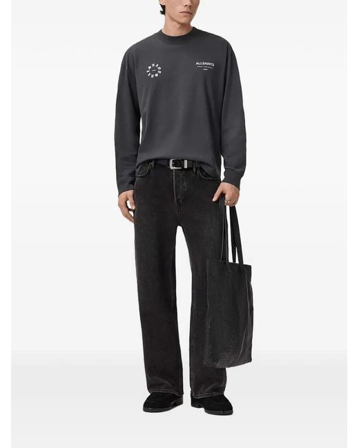 AllSaints Black Kindred Logo-Print Long-Sleeve T-Shirt for men