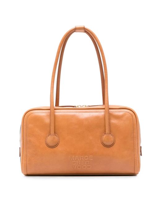 MARGE SHERWOOD Orange Logo-Debossed Leather Tote Bag