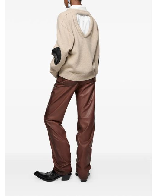 Acne Natural Elbow-Patch V-Neck Sweater