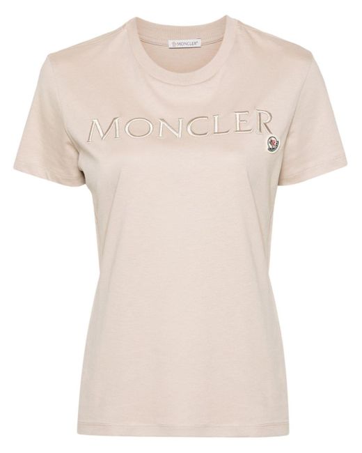 Moncler Natural T-Shirt mit Logo-Stickerei