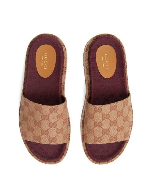 Gucci Canvas Original GG Slider Sandal For Women in Brown - Lyst