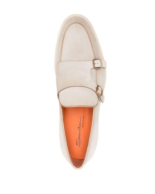 Santoni White Double-buckle Suede Loafers for men
