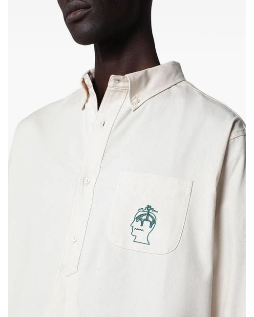 Brain Dead White Logo-Embroidered Button-Down Shirt for men