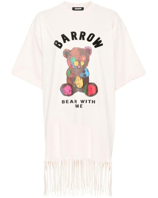 Barrow White Fransen-T-Shirt mit geflocktem Logo