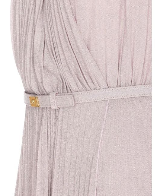 Elisabetta Franchi Geplooide Maxi-Jurk Met Halternek in het Pink