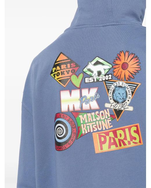 Maison Kitsuné Blue Long Sleeve Cotton Hoodie for men