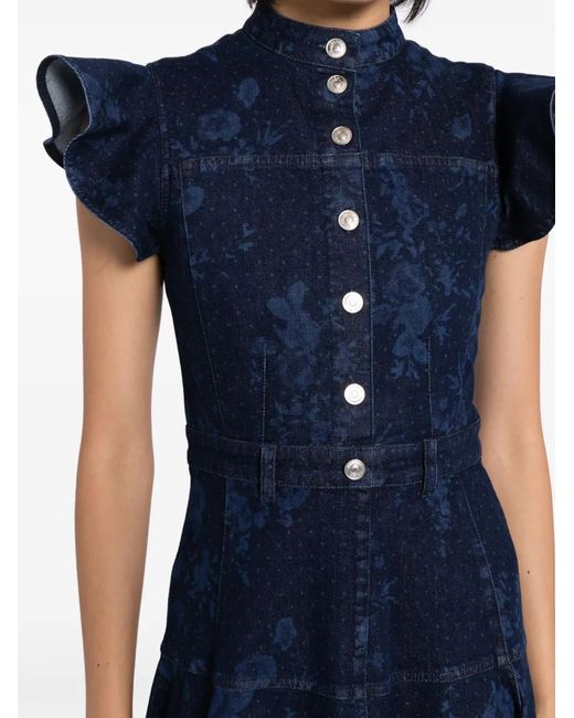 Erdem Blue Ruffle-Detail Denim Midi Dress