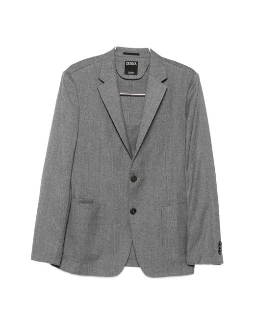 Zegna Gray Notch-Lapel Patch-Pocket Jacket for men