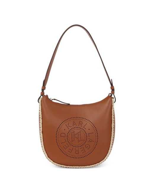 Karl Lagerfeld Brown Whipstitch Logo-Detail Shoulder Bag