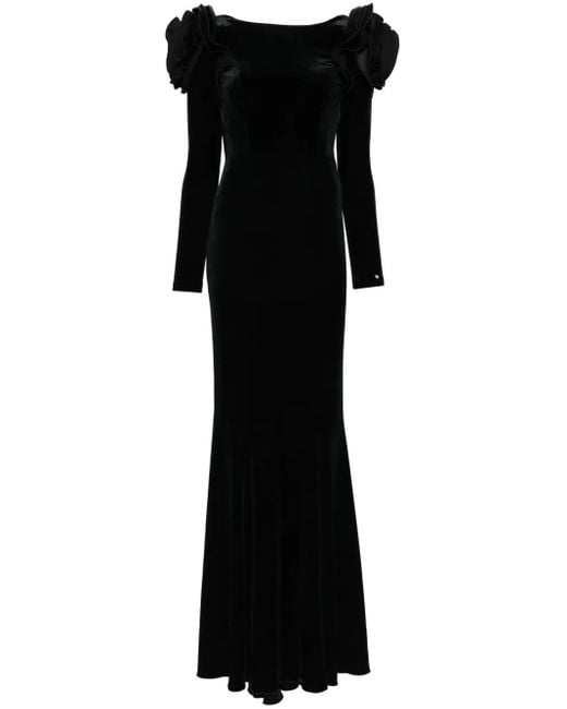 Nissa Black Backless Velvet Maxi Dress