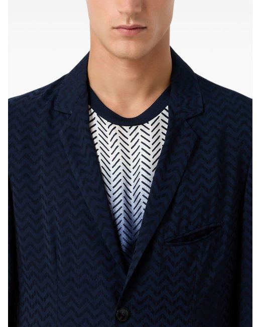 Giorgio Armani Blue Zigzag-print Single-breasted Blazer for men
