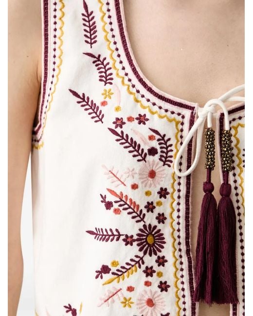 Pedro Del Hierro Madrid White Embroidered Tassel-Detail Top