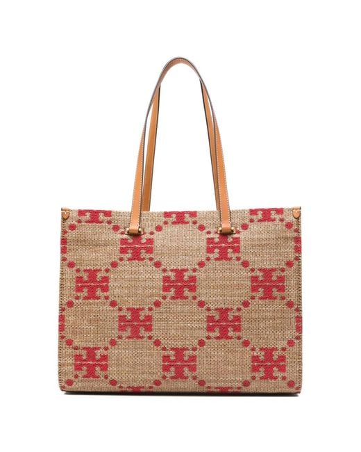 Tory Burch Pink Monogram-Pattern Tote Bag