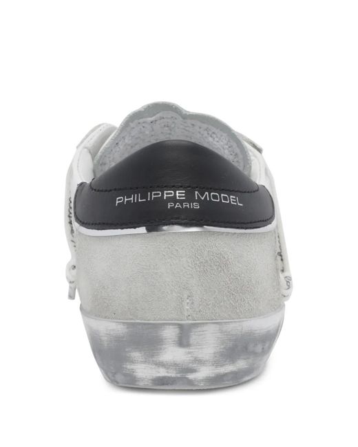 Philippe Model White Prsx Logo-Patch Leather Sneakers