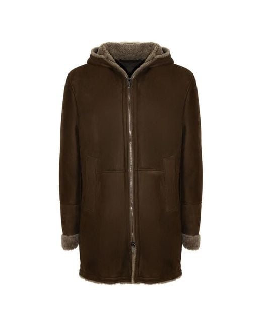 Volfagli Brown Hooded Fur-Trimmed Coat for men