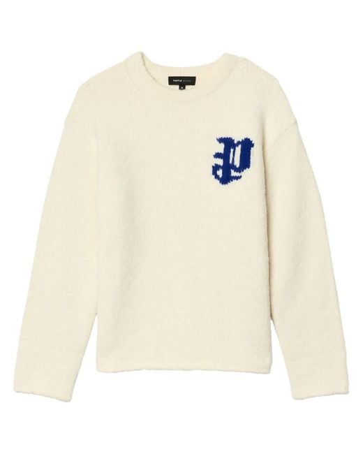 Purple Brand White Intarsia-Knit Logo Jumper for men