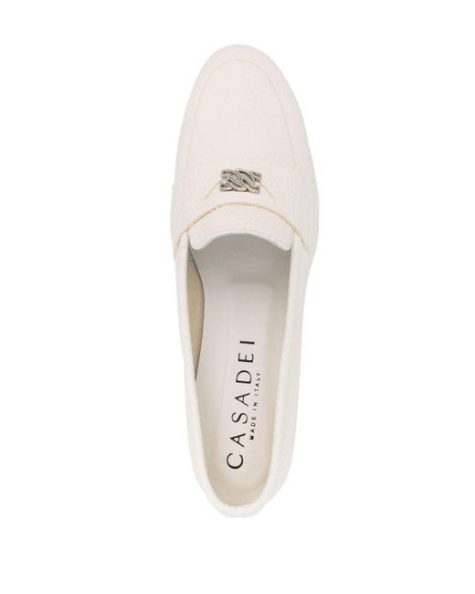 Casadei White Antilope Leather Loafers