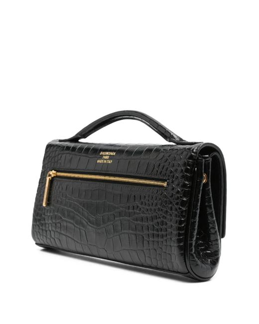 Balenciaga Black Embossed Croc Crossbody Bag