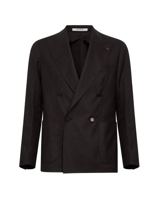 Tagliatore Black Double-Breasted Peak-Lapel Blazer for men