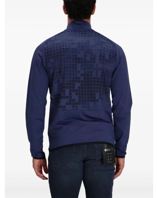 Boss Blue Geometric-Pattern Zip-Up Sweatshirt for men